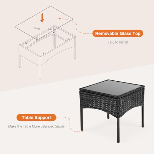 3 Pieces Wicker Rattan Patio Furniture Set with Cushion and Glass Table K128043