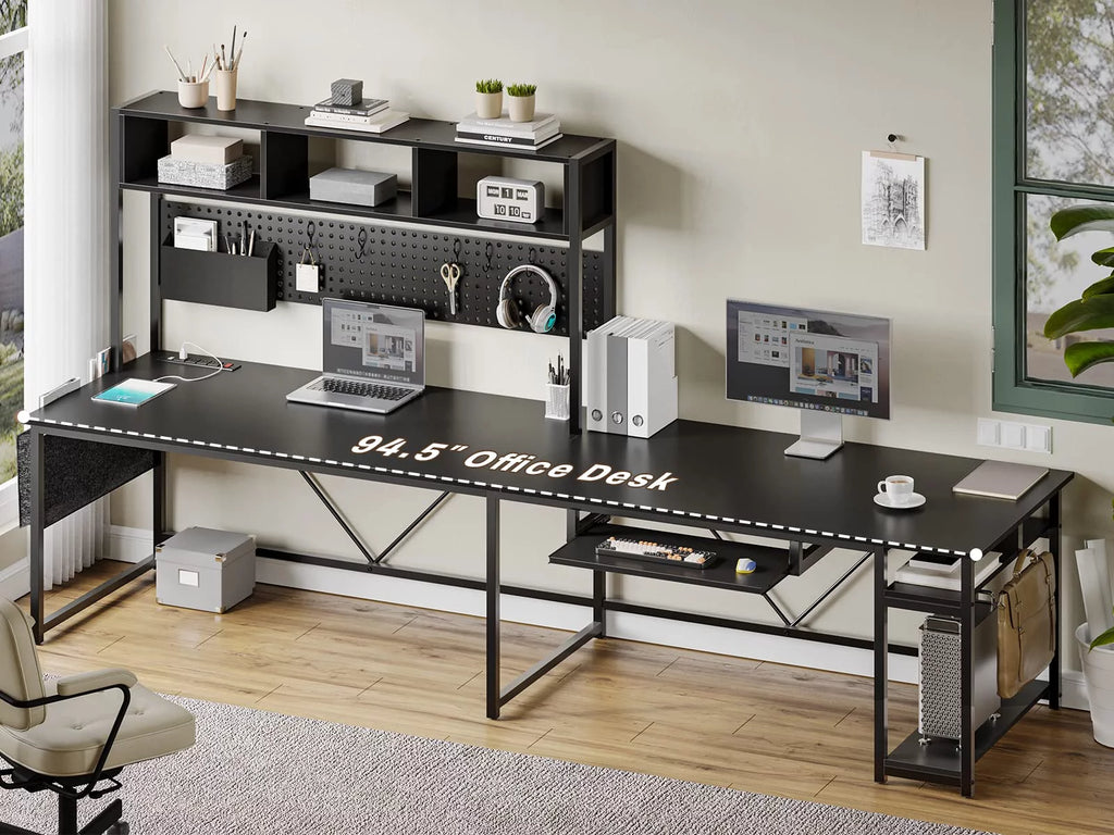 L Shaped Gaming Desk with Power Outlet and Led Light, Black M20547