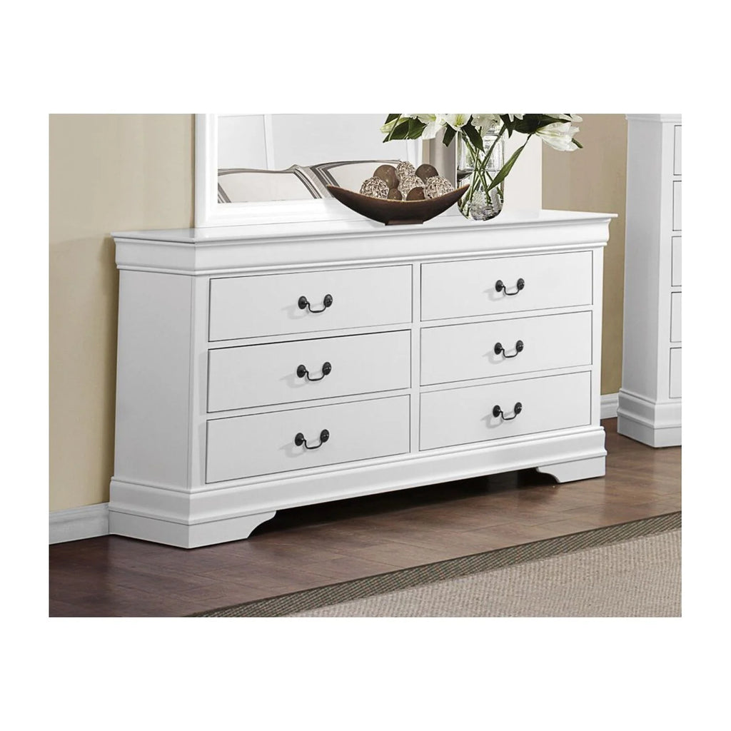 White Six Drawer Solid Wood Dresser C6612