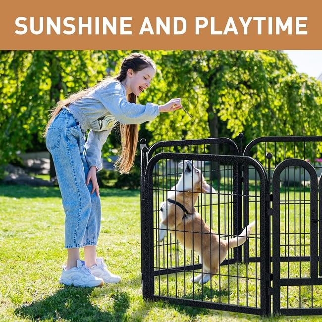40 Inch 16 Panel Metal Dog Playpen Black-Silver N571725