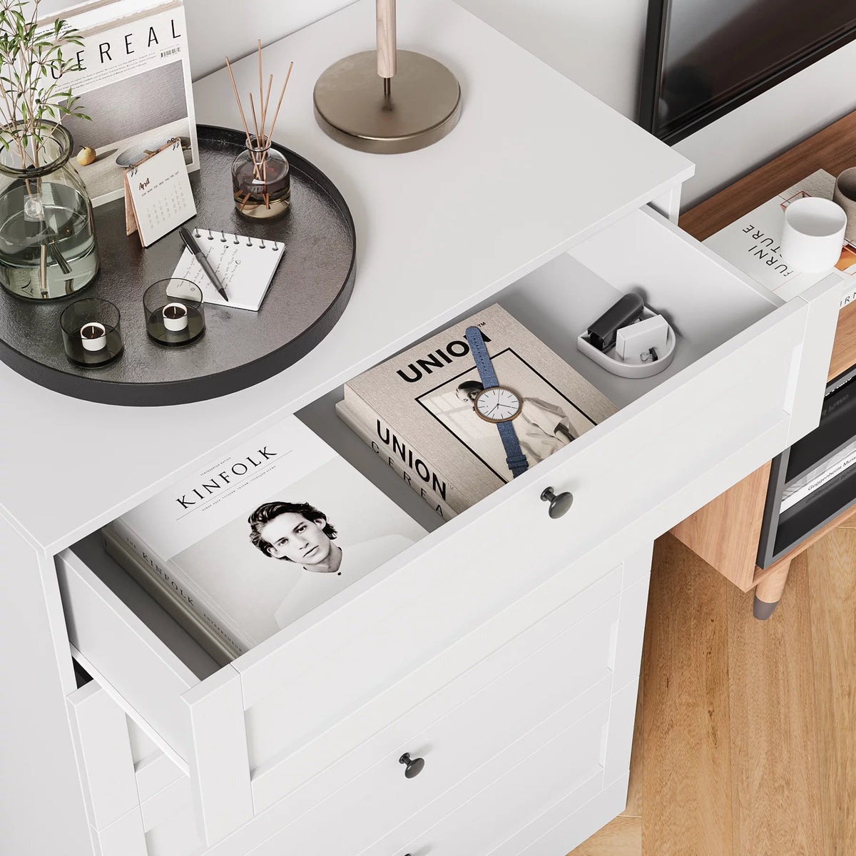 White 5 Drawer Wood Dresser P88489
