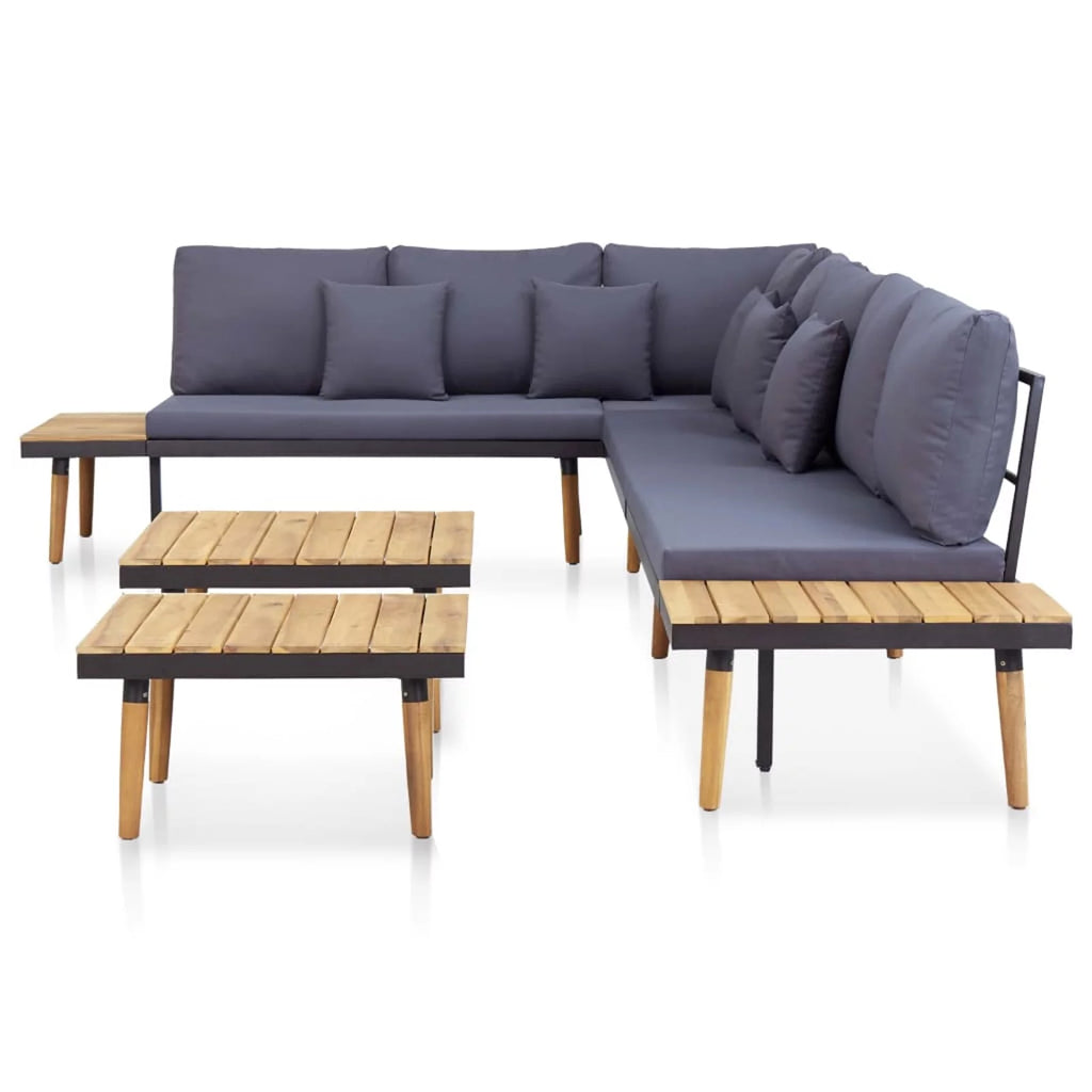 Dark Gray 7-Seater Acacia Wood Sofa with Coffee Table N5736