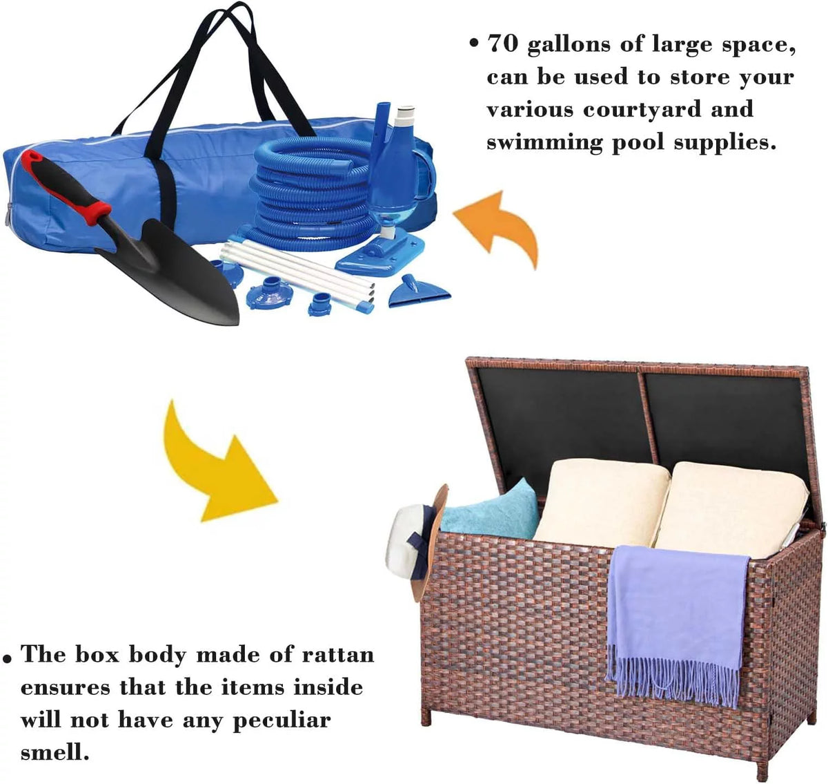 Outdoor Wicker Rattan Storage Box Table 70 Gallon M5339