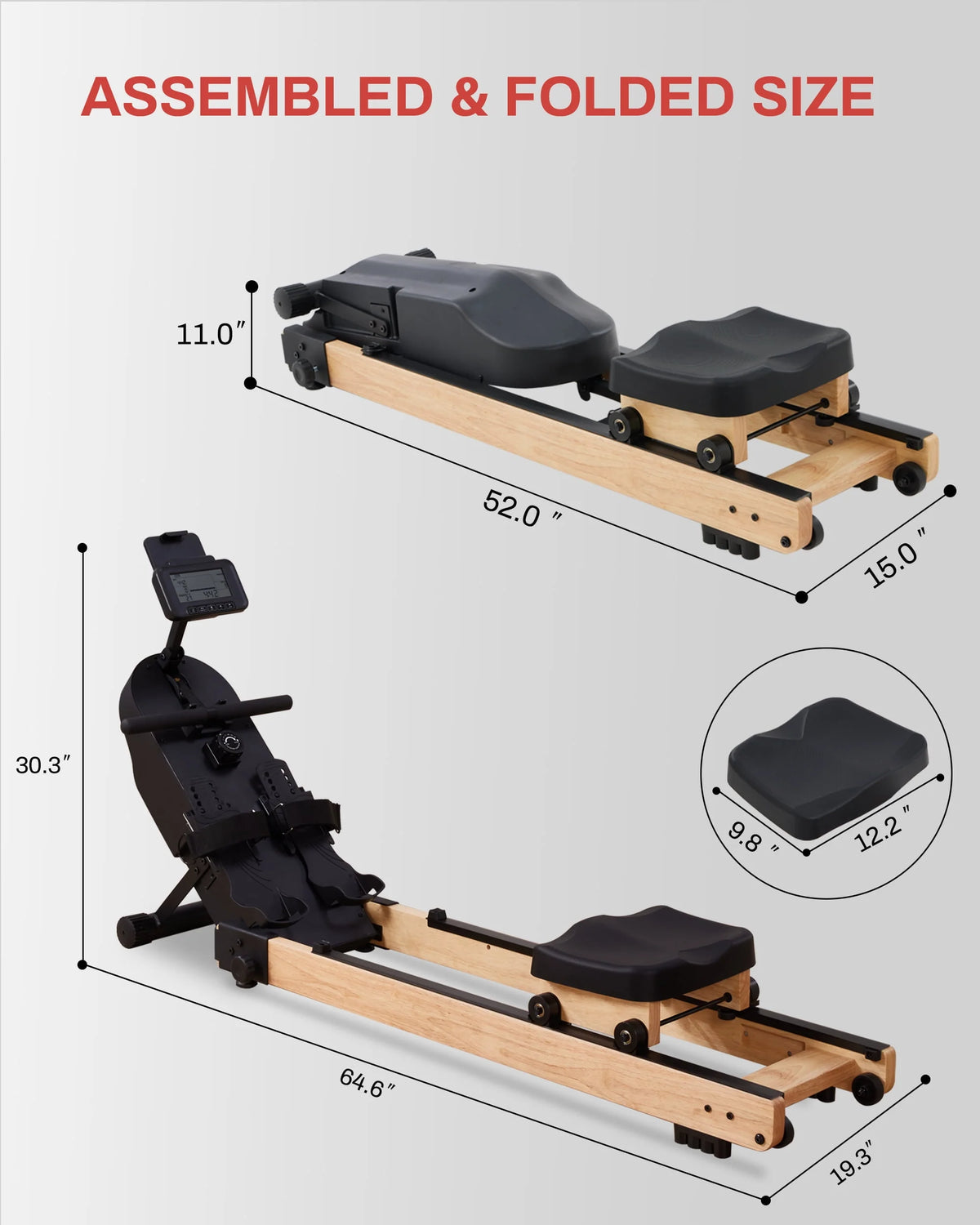 Wooden Magnetic Rower Machine with 16 Levels of Resistance S2803