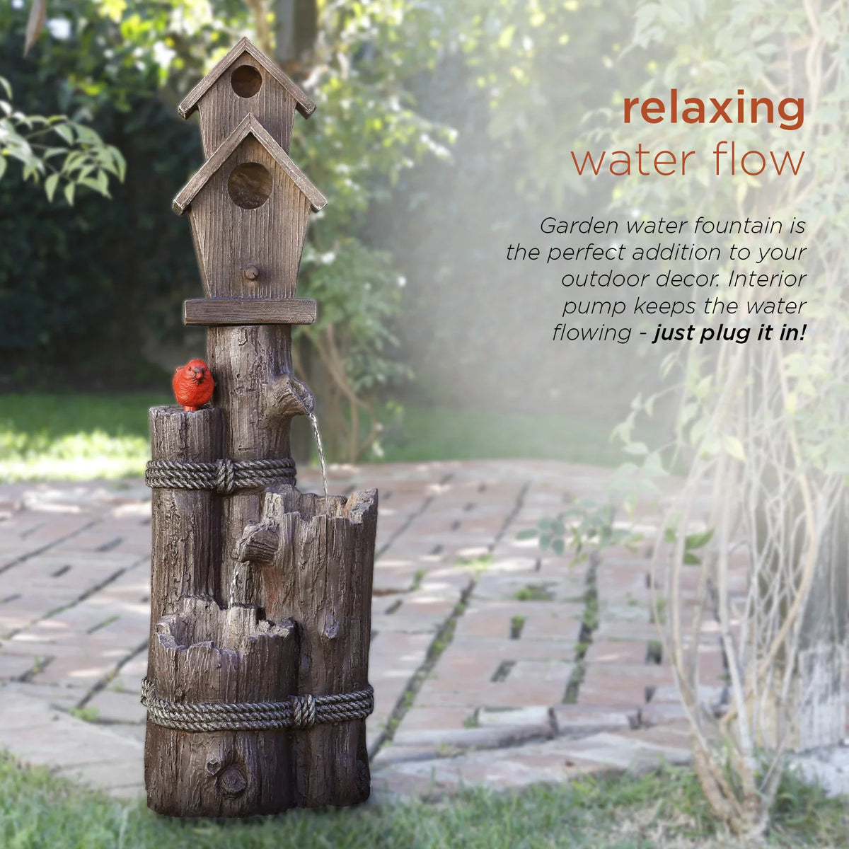 35-Inch Fountain and Birdhouse with Cardinal Figurine C84782