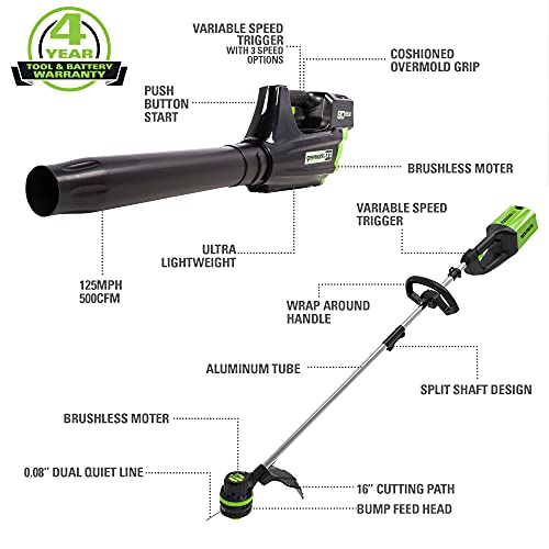 80V Cordless Brushless String Trimmer and Leaf Blower Combo with 2Ah Battery and Charger S677374