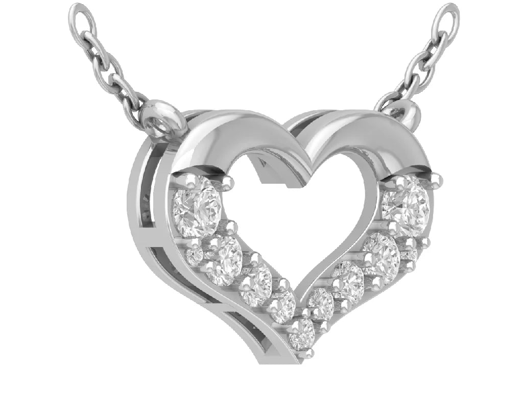 14K White Gold Diamond Heart Pendant Necklace with Sterling Silver Chain, 18" Q6576