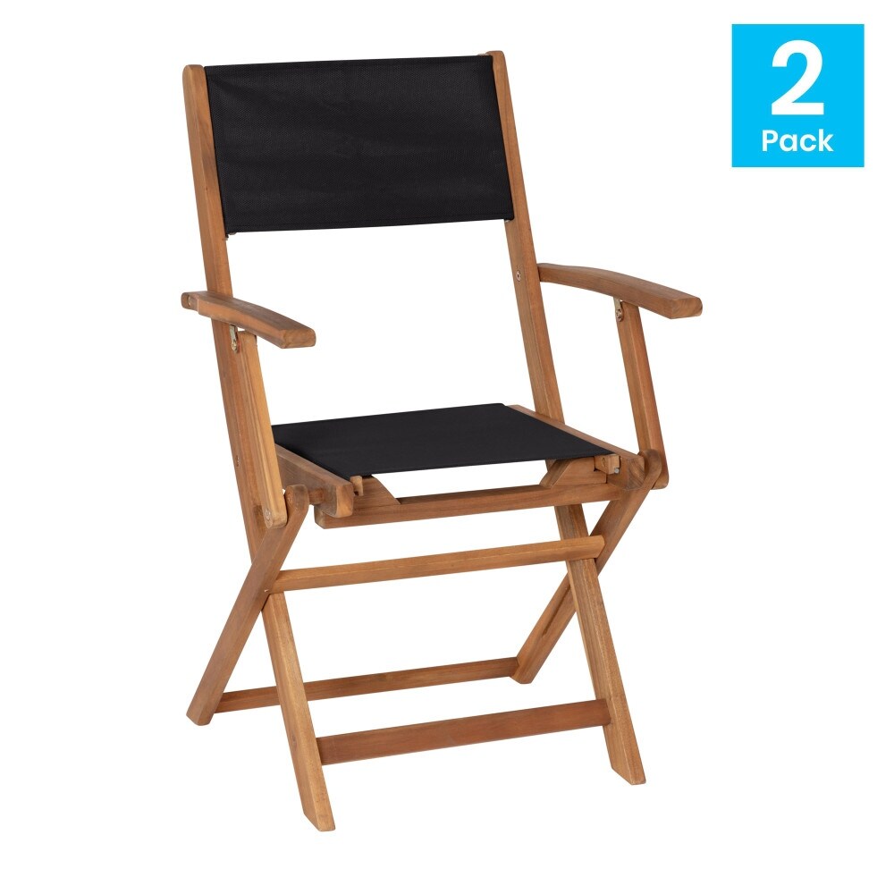 2PK Acacia Wood and Mesh Folding Bistro Armchairs C809431