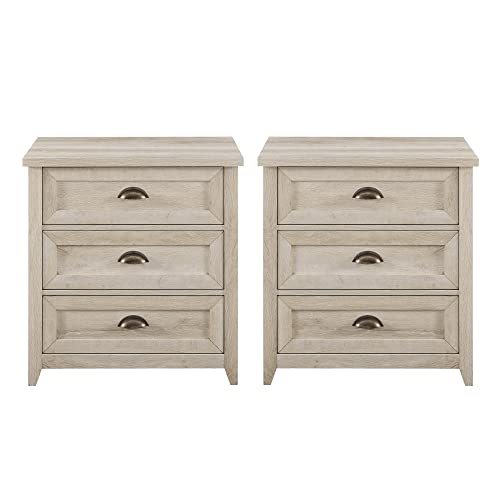 White Oak 3 Drawer Nightstand Set of 2 D6019