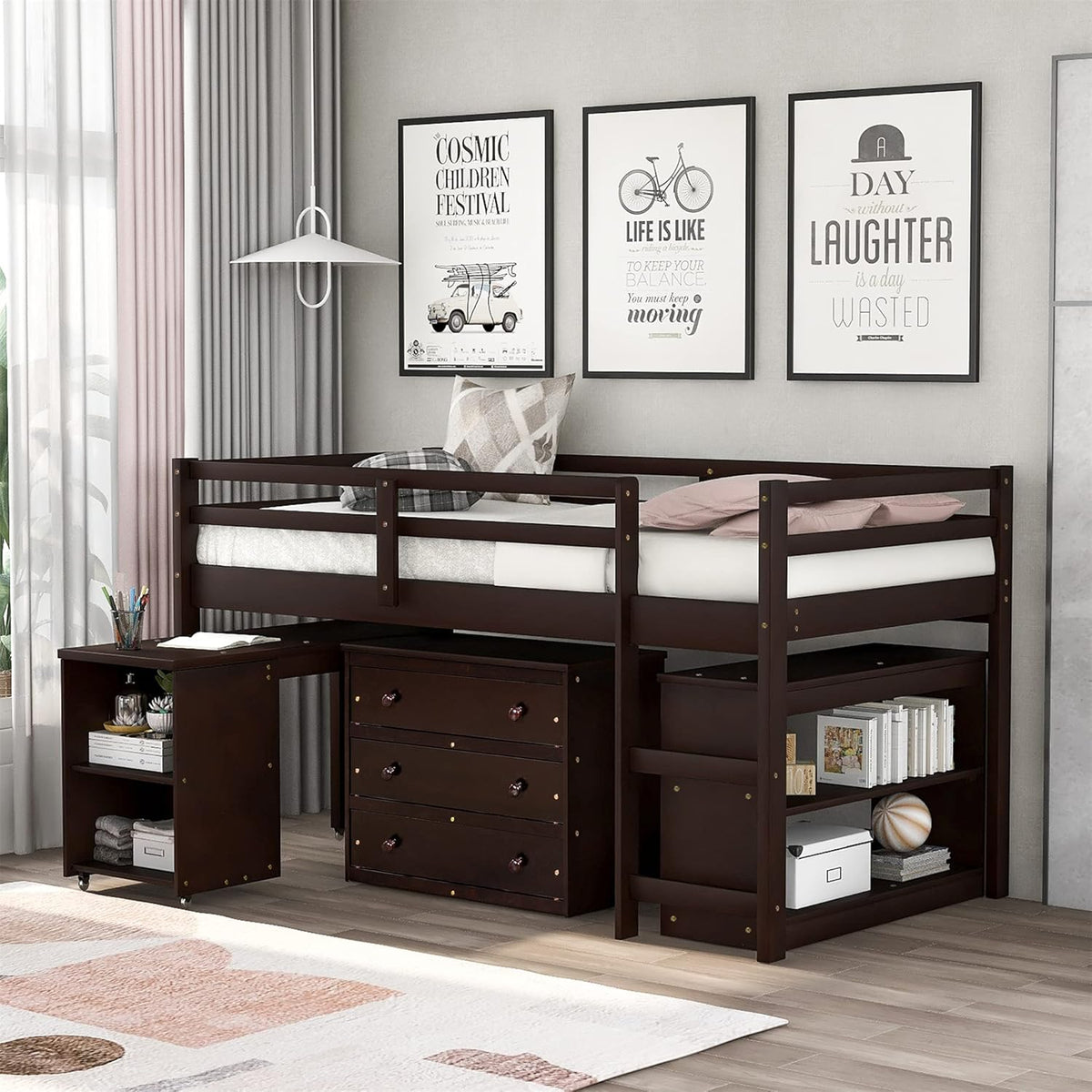 Twin Wood Loft Bed with Storage Drawers X2141