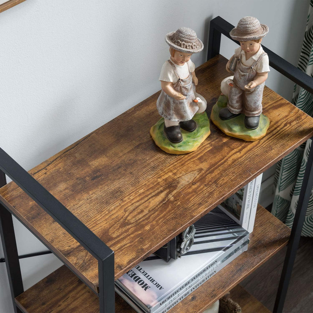 5-Tier Industrial Retro Brown Wood and Metal Bookcase E704