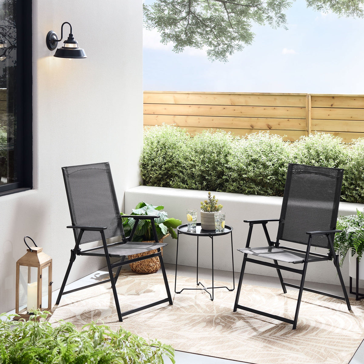 3-Piece Steel and Sling Folding Outdoor Bistro Set, Black T2240