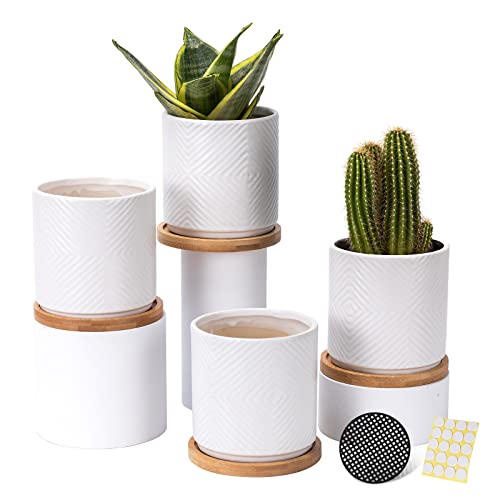 4 Inch White Ceramic Plant Pots with Saucers, Set of 4 T5763