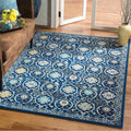 Ivory Blue 8' x 10' Floral Geometric Area Rug F2212