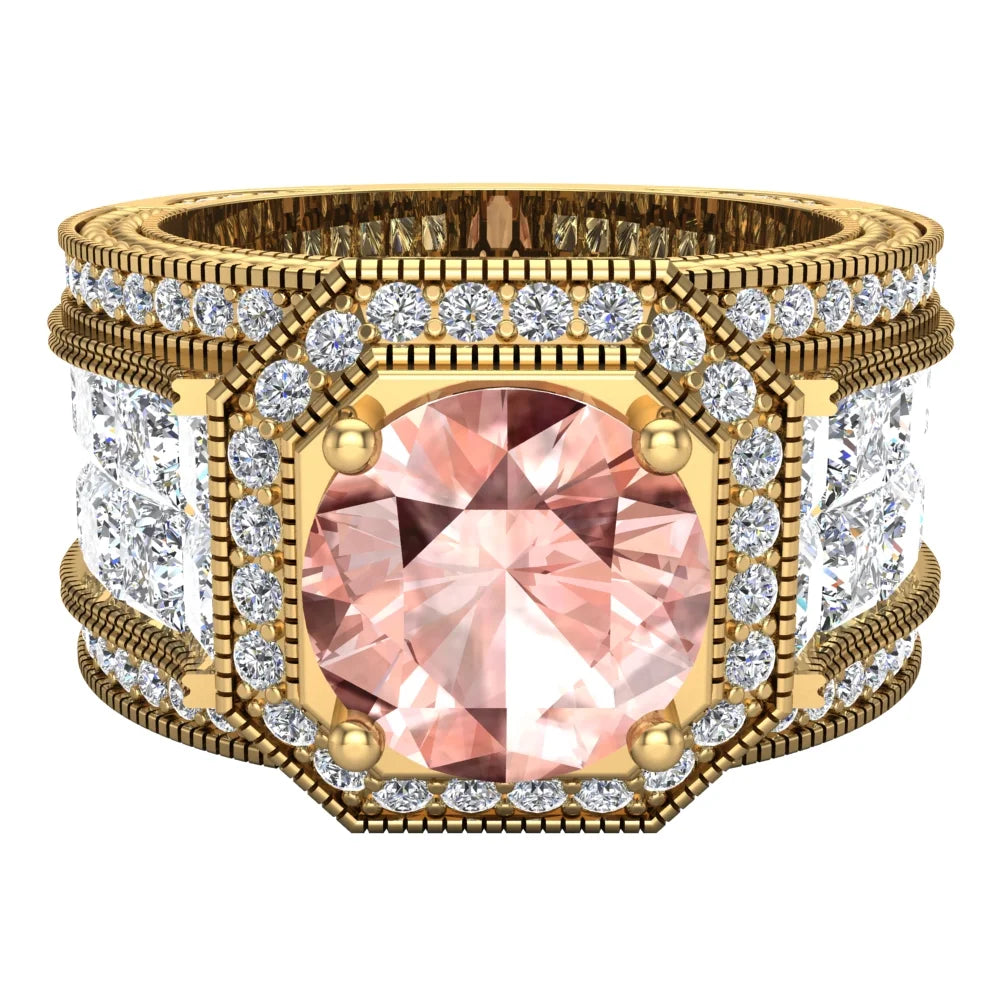 14K Gold Morganite Engagement Ring Halo 8.00 mm 6.85 carat J3216