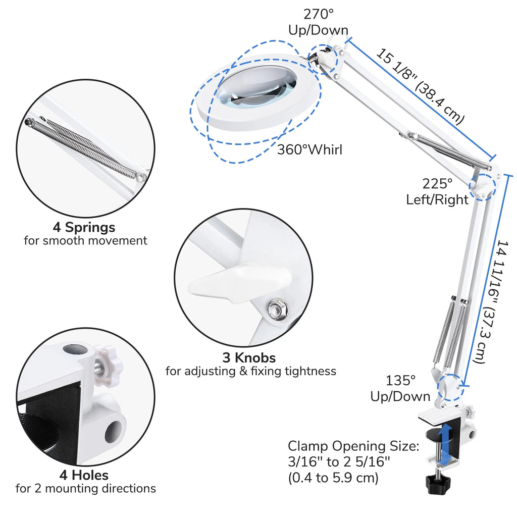 LED Magnifying Lamp Desk Light with Clamp Adjustable Arm O8135