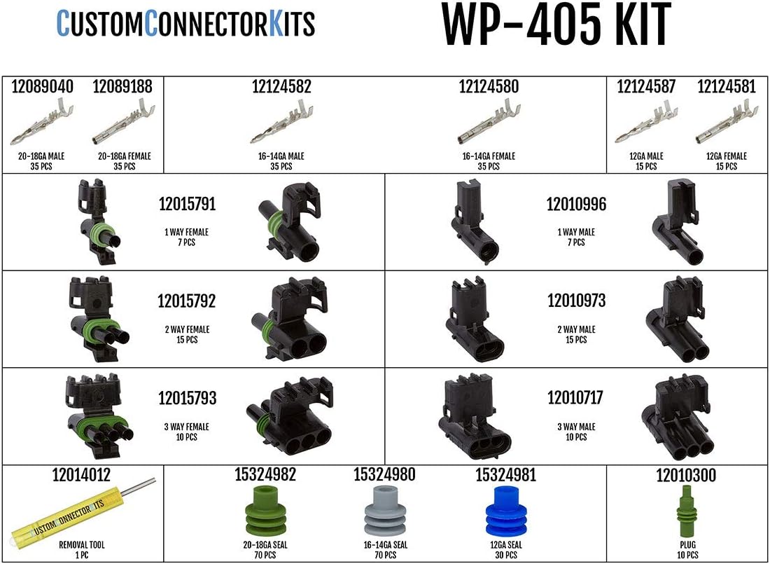 405 Piece Sealed Weatherproof Automotive Electrical Connector Kit with Crimp Tool D8227