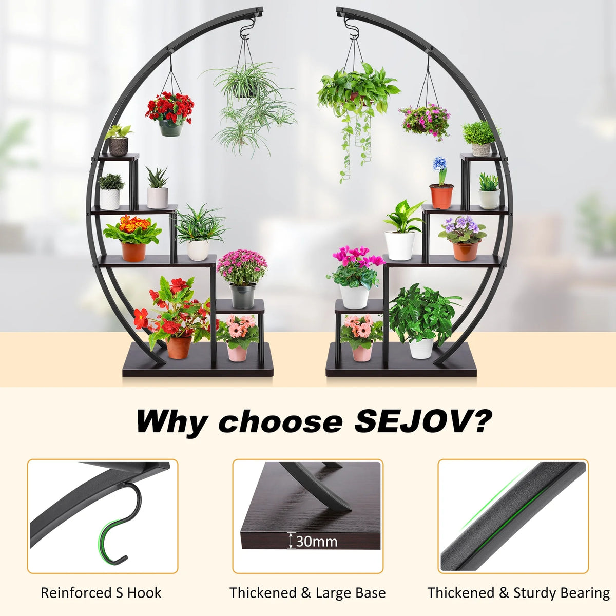 5 Tier Half Moon Shape Plant Stand with Hanging Hook V944822