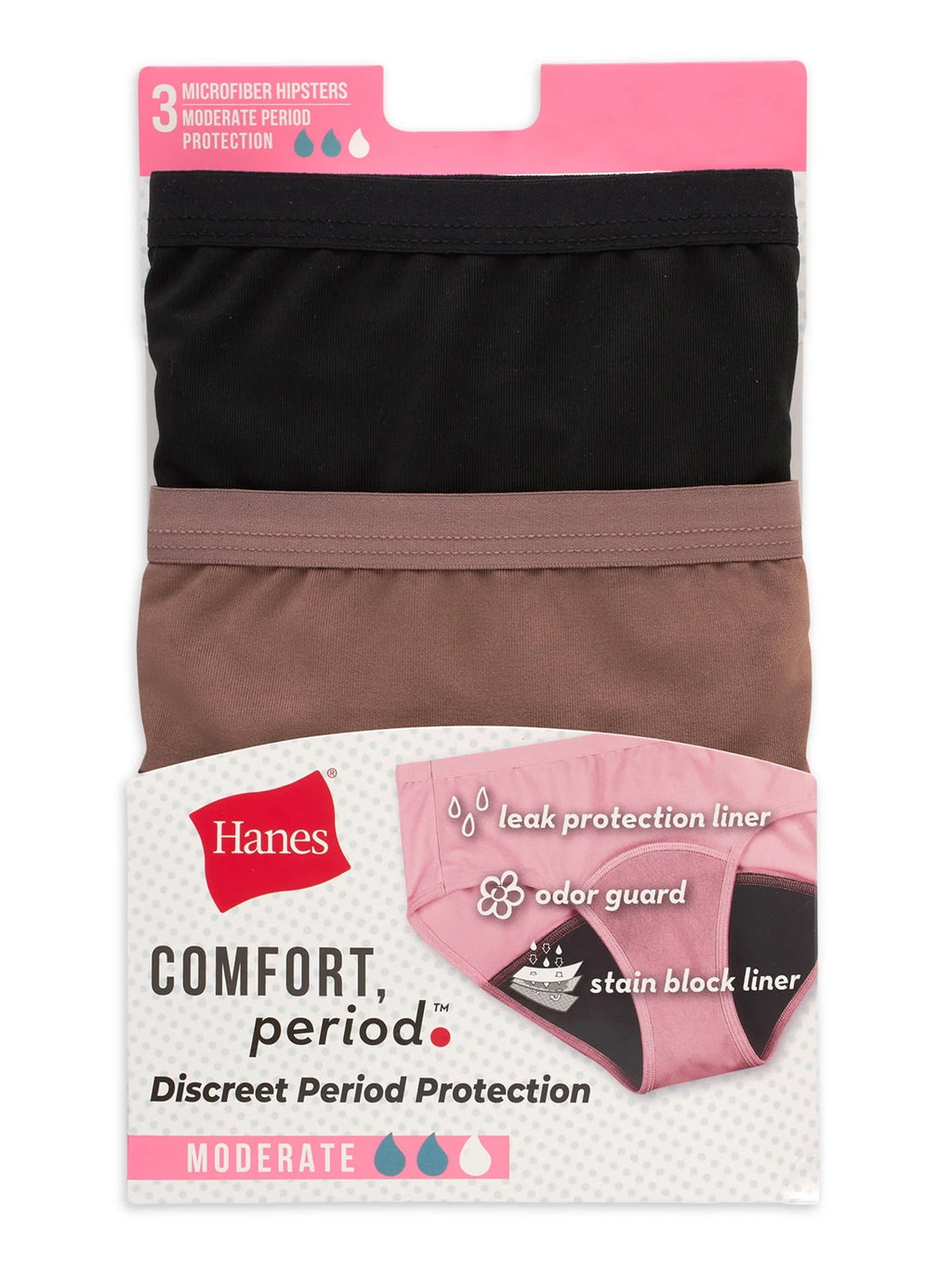 Women's Moderate Leak Protection Hipster, 3-Pack G6204