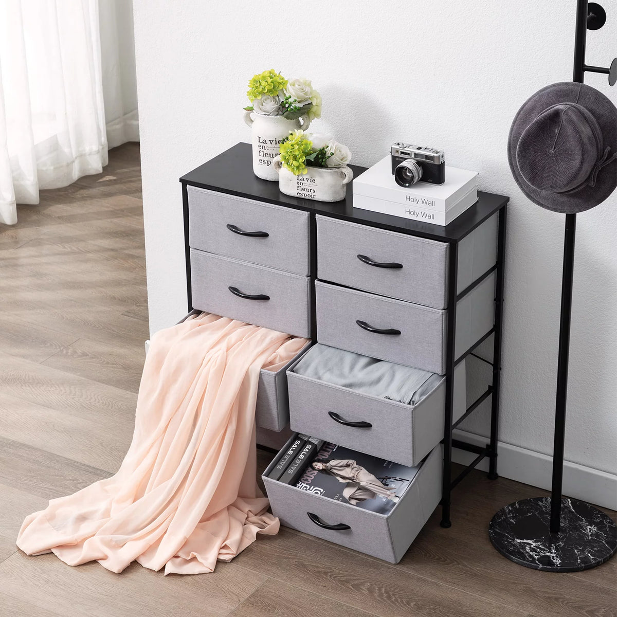 Black 8 Drawer Fabric Dresser C22638