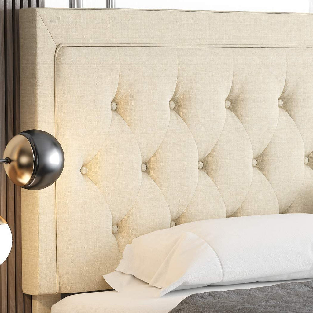 Queen Size Upholstered Platform Bed with Adjustable Headboard D391090