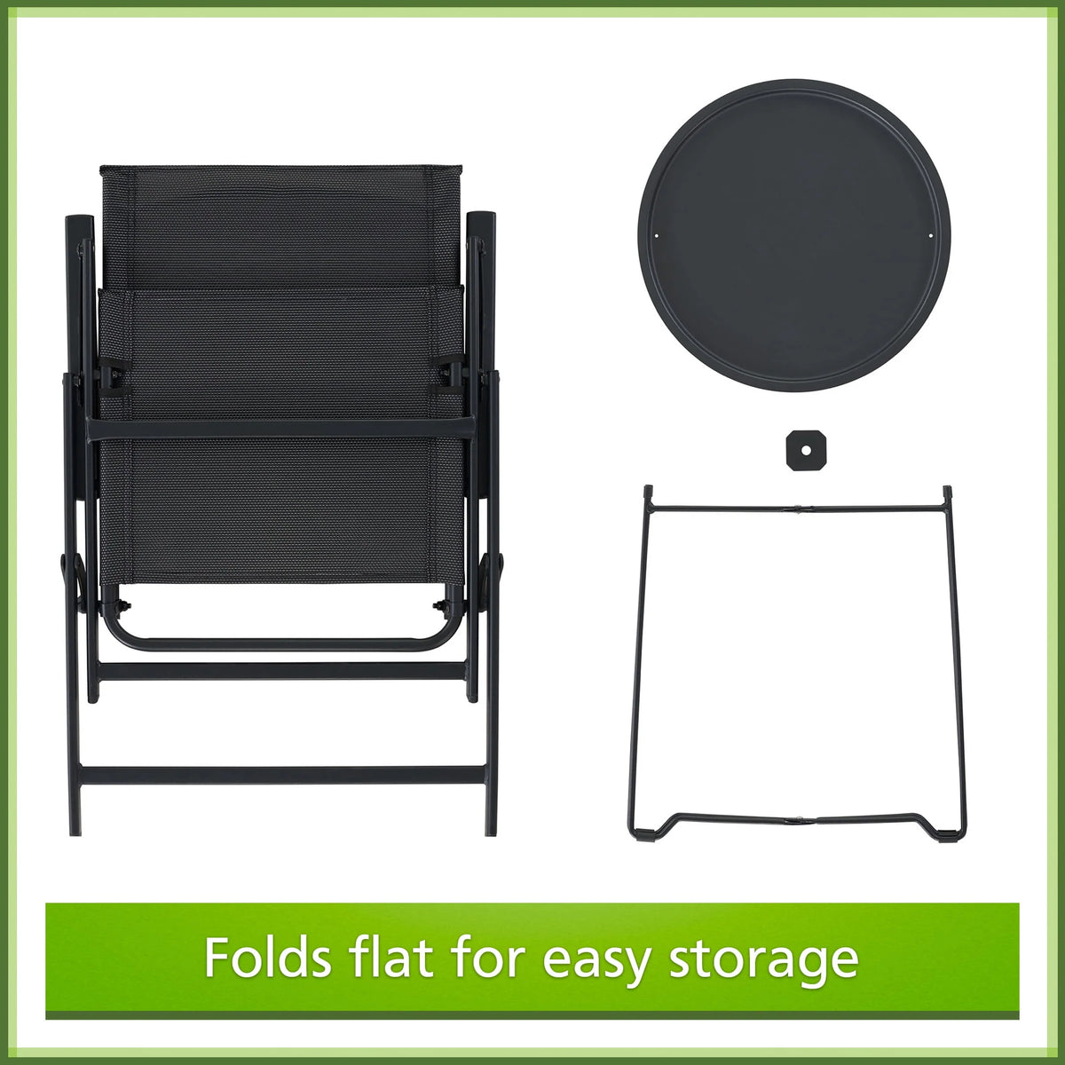 3-Piece Steel and Sling Folding Outdoor Bistro Set, Black T2240