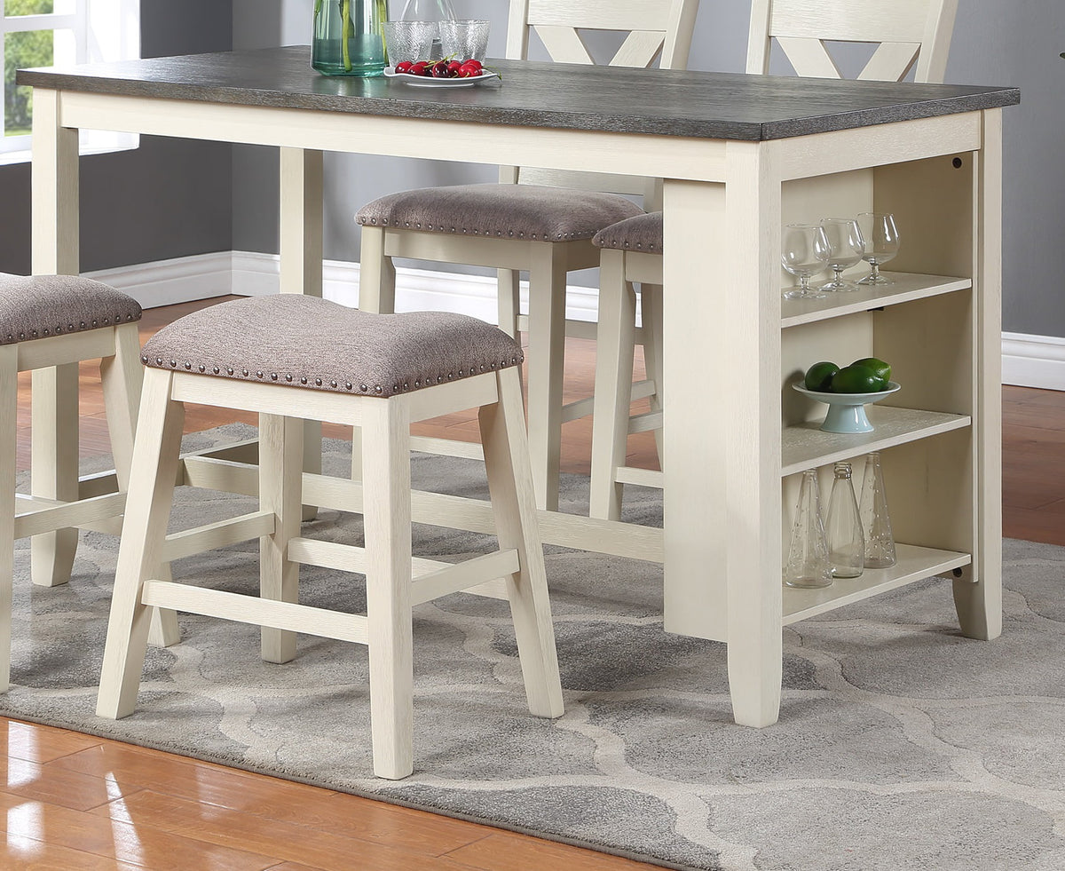 5 Pc Counter Height Dining Table with Storage Shelves N4206
