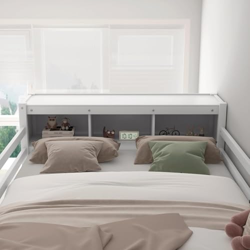 Full Loft Bed with Desk, Wardrobe, Bookshelf & Storage, Dark Blue, Wood T553