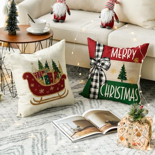Merry Bright Christmas Trees Throw Pillow Covers, 18 x 18 Inch Set of 4 W403