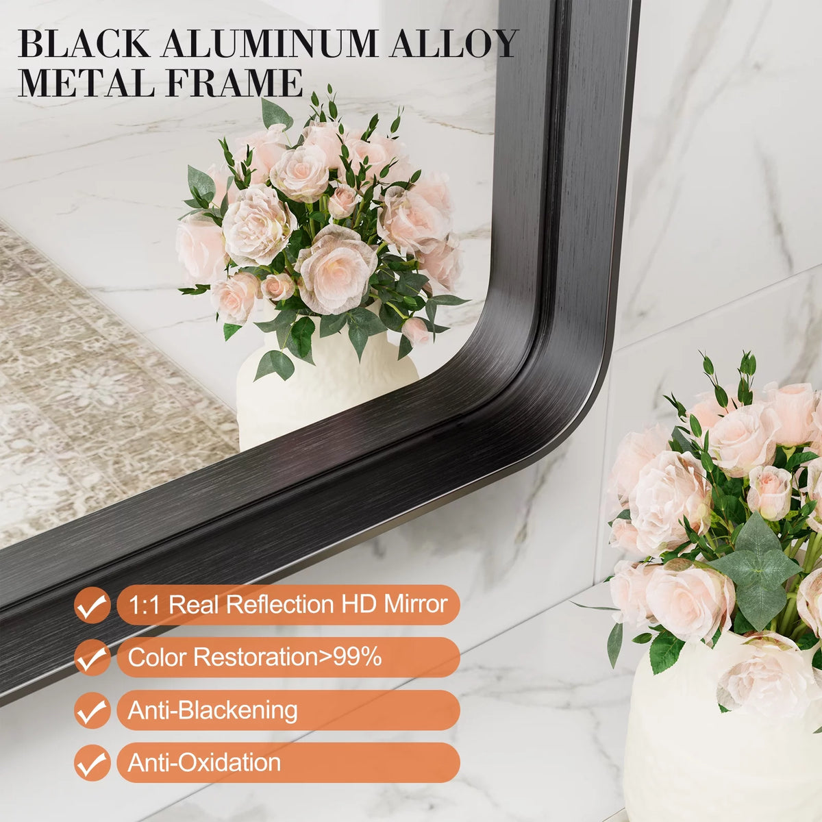 40"x 30" Black Rectangular Metal Frame Wall Mirror J2821
