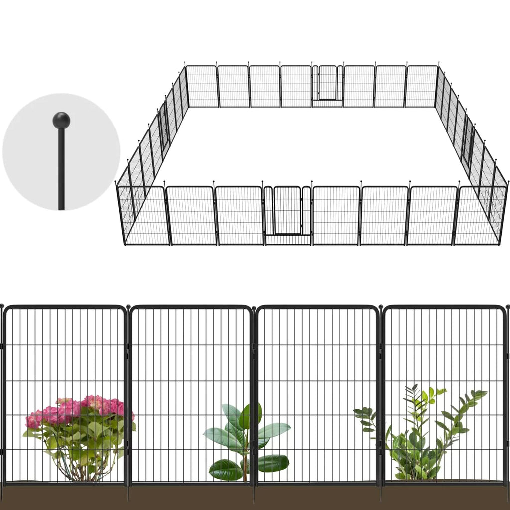 32 Panels 72ft L×40in H Black Metal Garden Fence with 2 Gates Q425