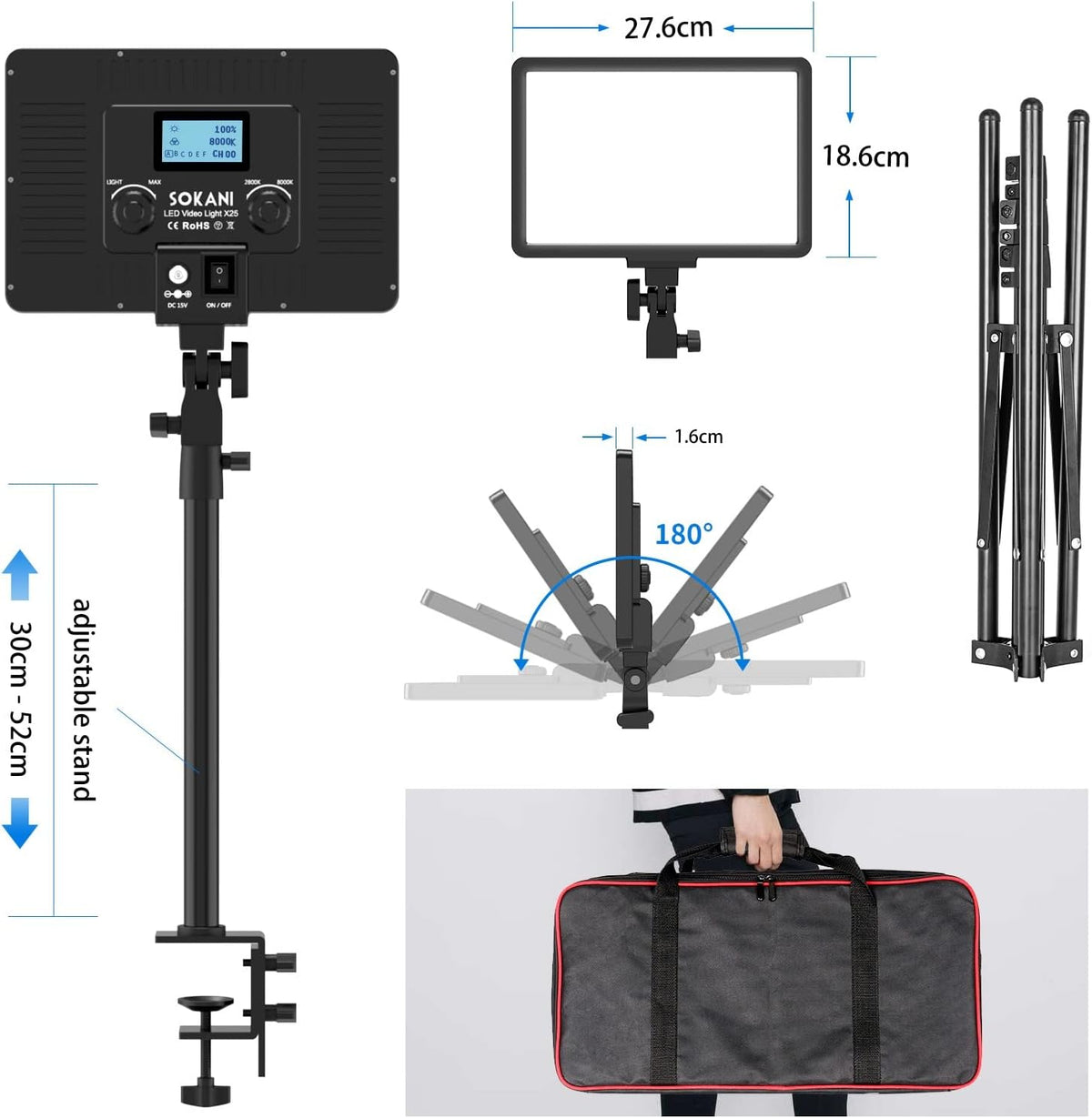 2PCs Bi-Color LED Panel Light with Light Stand P573514