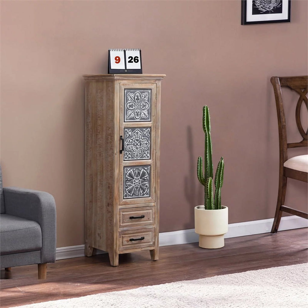 2 Drawer Wood Tall Tower Cabinet Set of 2 Z733