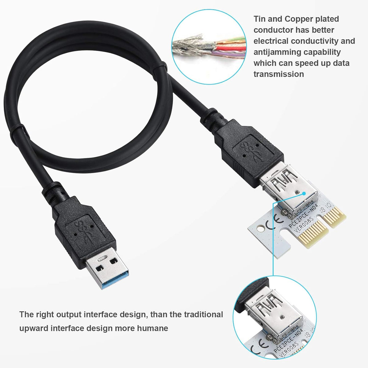 PCI-E 1X to 16X Riser Card with 24in USB 3.0 Extension Cable K268892