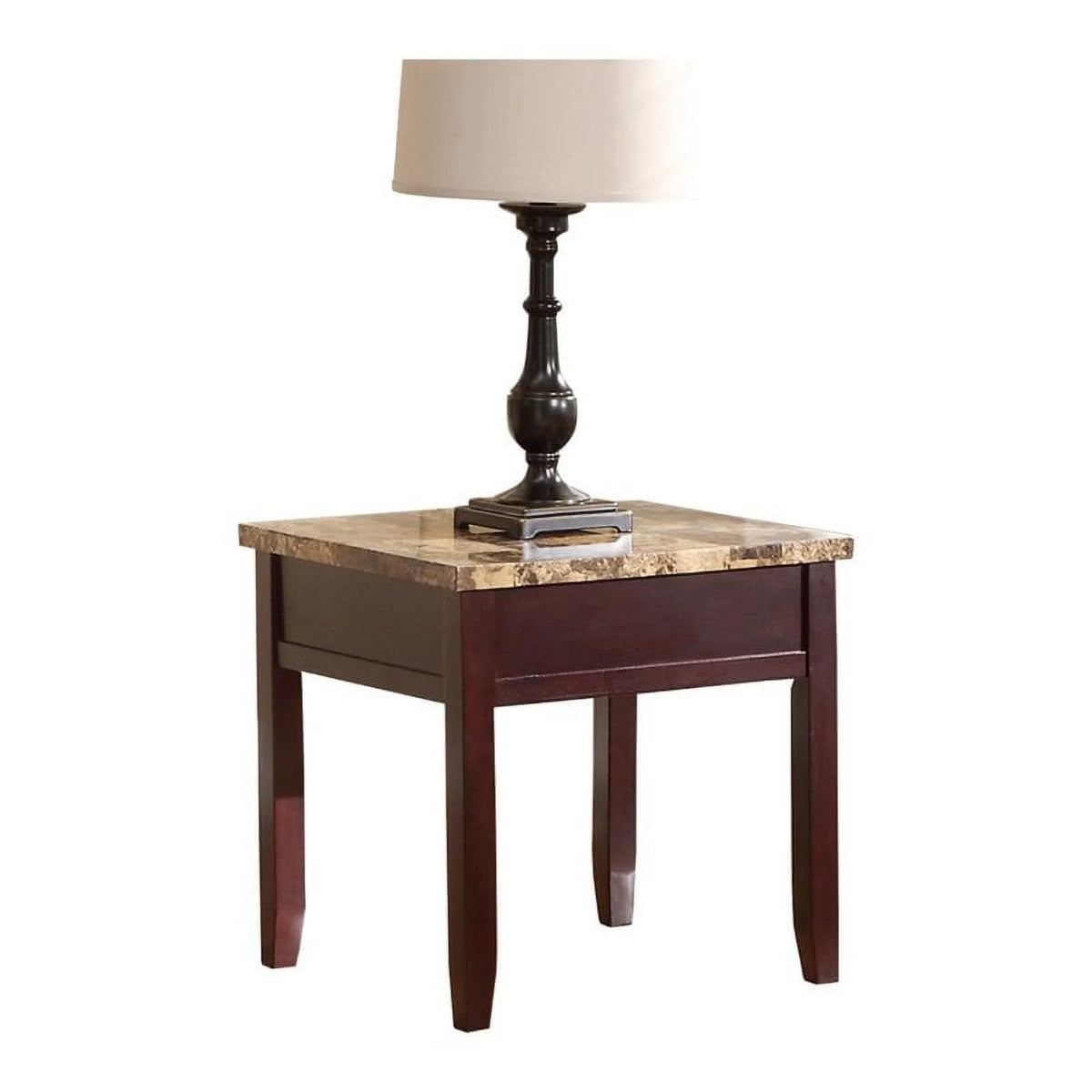 Dark Cherry Faux Marble Top End Table W20604