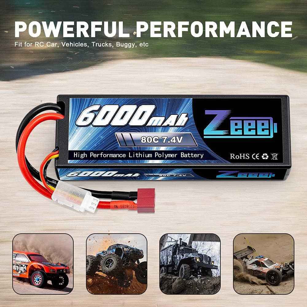 6000mAh 80C 2S 7.4V Hardcase Lipo Battery with Deans Connector (2 Pack) R573415