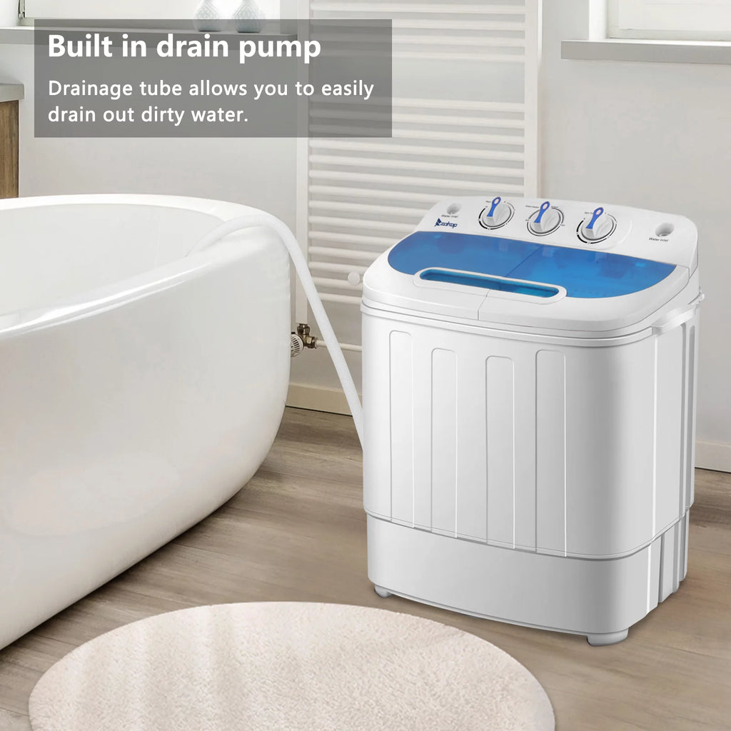 Portable 15lbs Mini Twin Tub Compact Laundry Washer, Blue Y847954