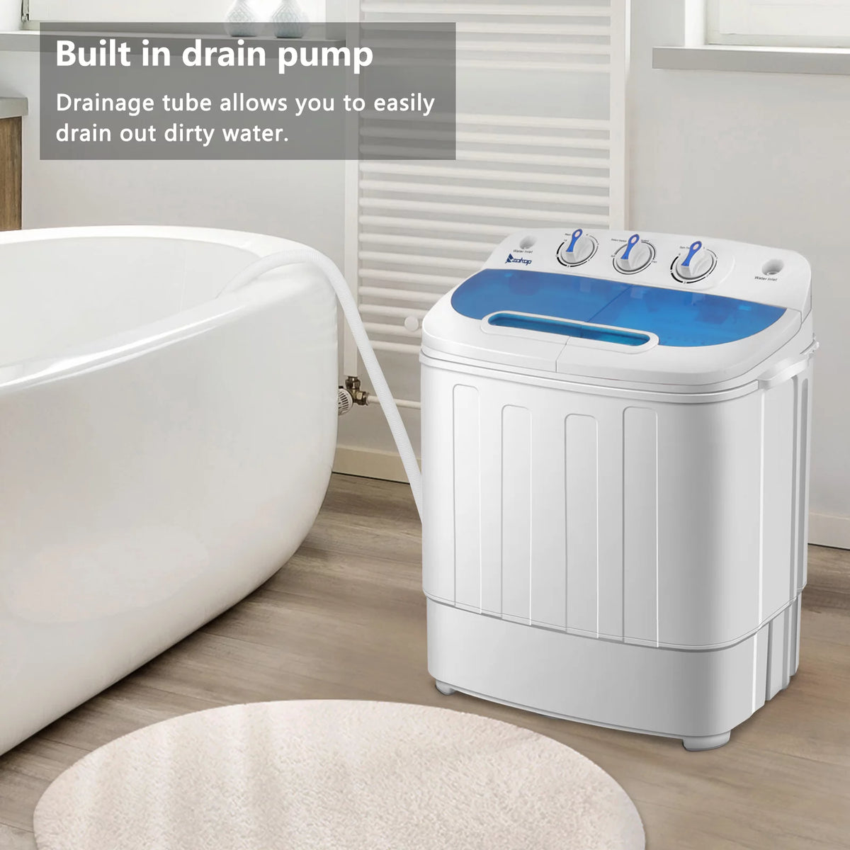 Portable 15lbs Mini Twin Tub Compact Laundry Washer, Blue Y847954