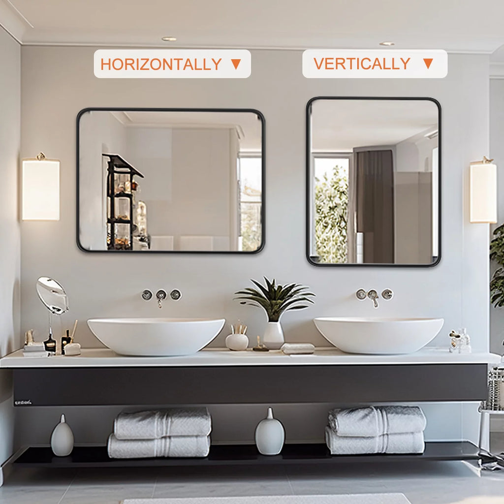 40"x 30" Black Rectangular Metal Frame Wall Mirror J2821