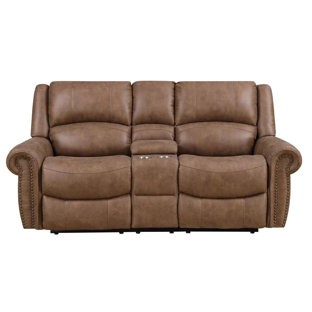 Weathered Brown Reclining Loveseat with Storage and Cupholders R269144