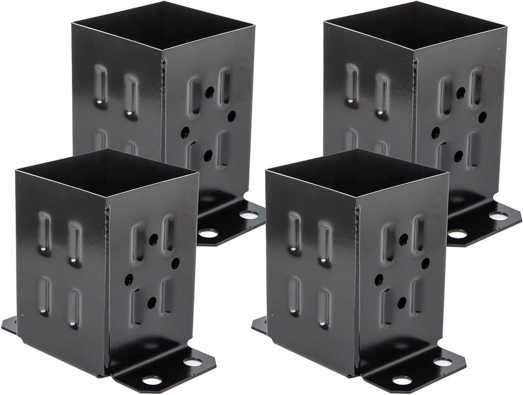 4 Pack Black Steel Fence Post Base Brackets for 4x4 Wood Y709