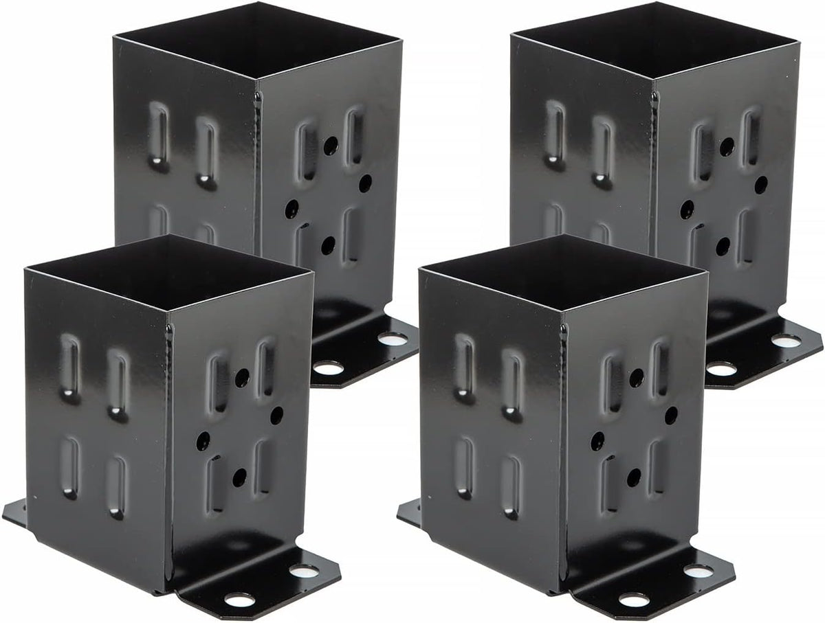 4 Pack Black Steel Fence Post Base Brackets for 4x4 Wood Y709