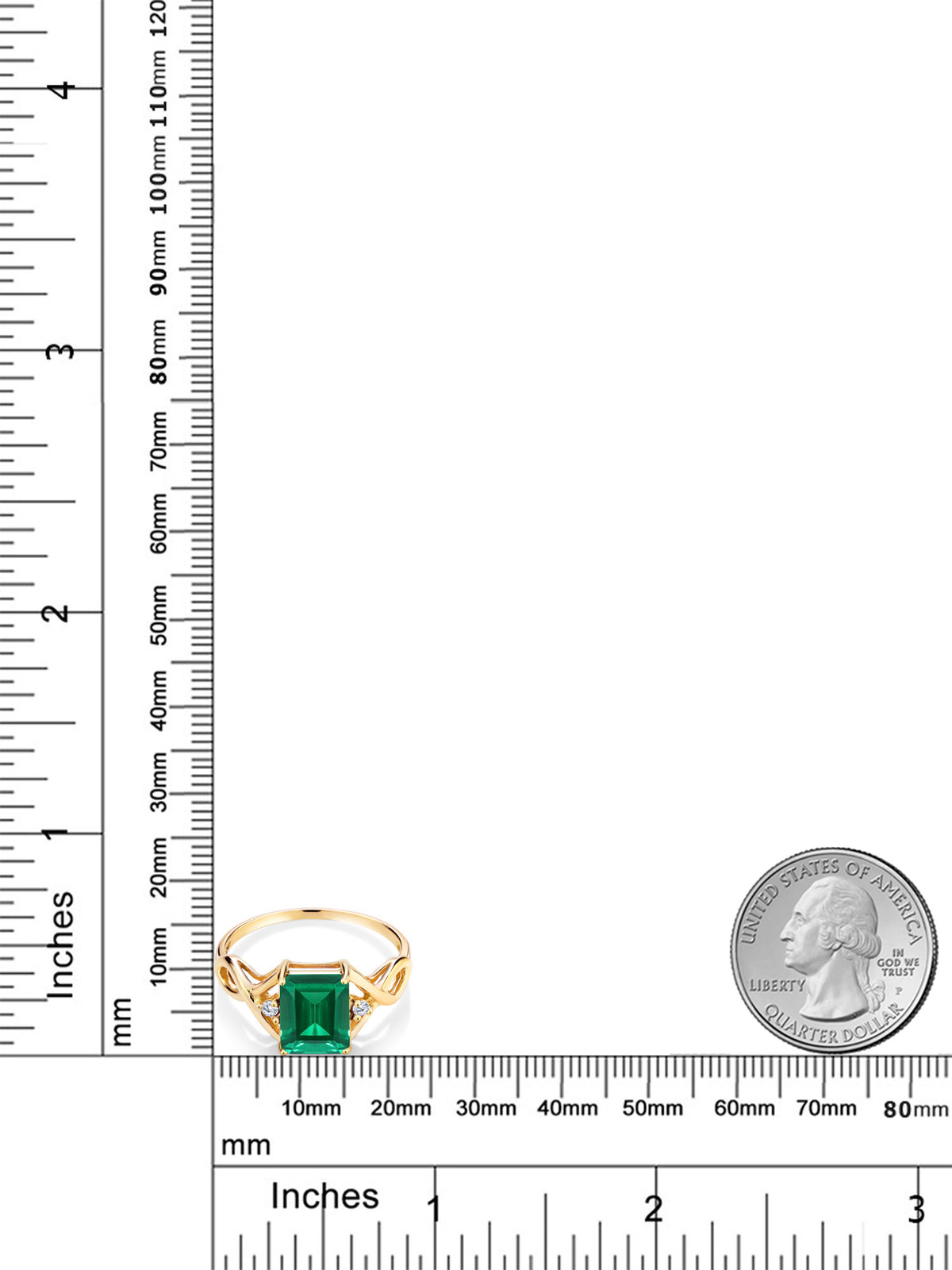18K Yellow Gold Plated Silver Green Simulated Emerald and White Lab Grown Diamond Ring (2.03 Cttw) C551