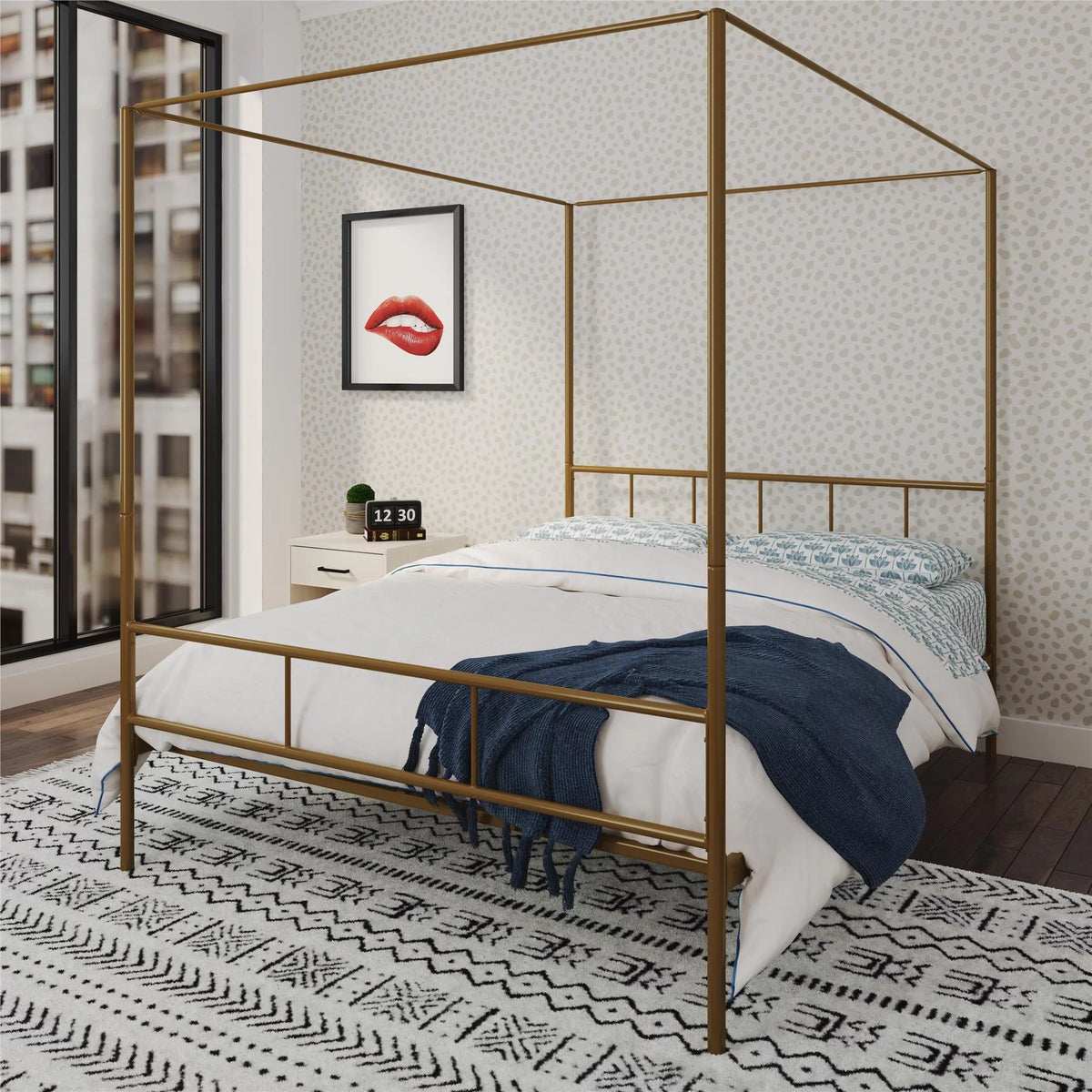 Queen Black Metal Canopy Platform Bed Frame J725
