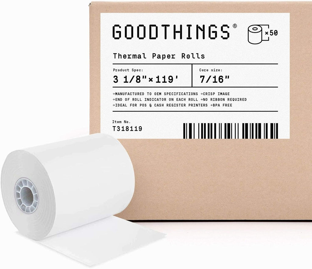 3 1/8 X 119' 50 Rolls Thermal POS Receipt Paper Roll BPA Free X230697
