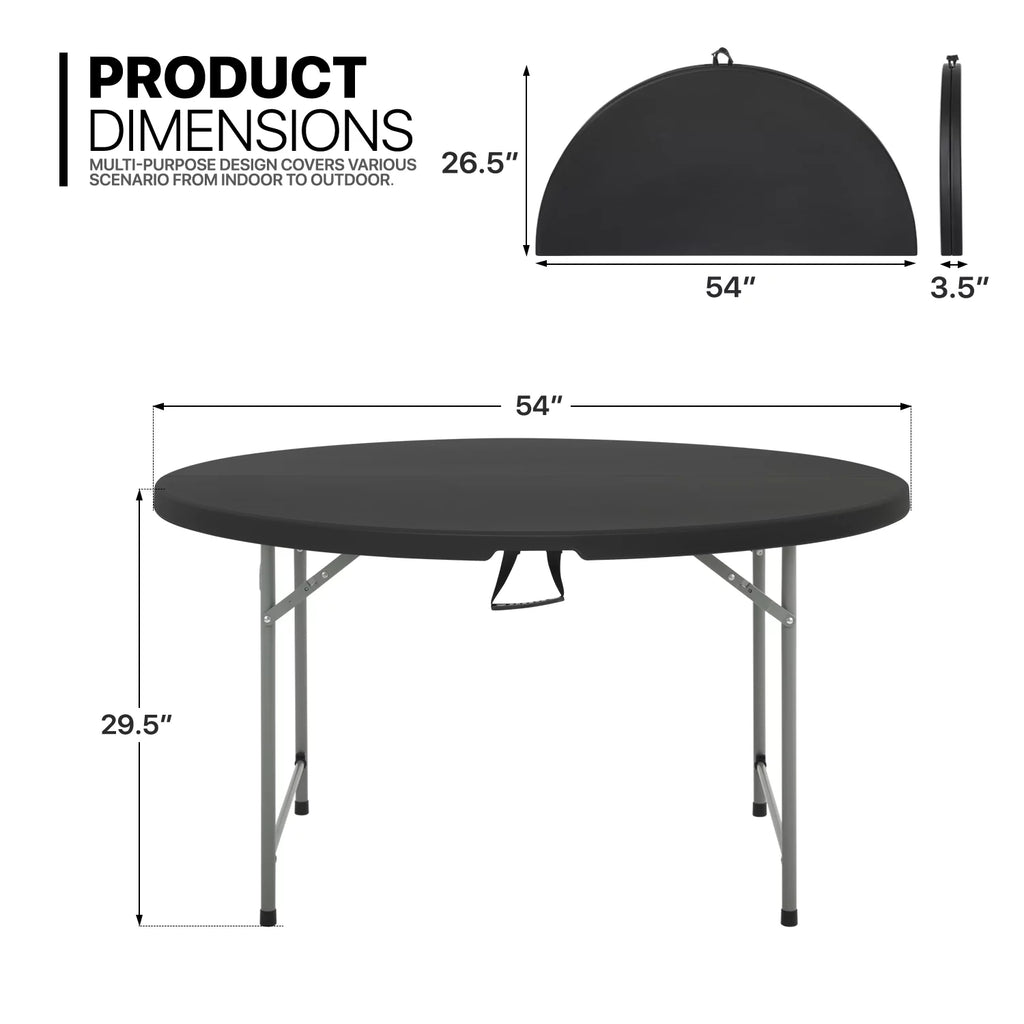 11 Pieces 4.5 Ft Round Foldable Table and Chair Set Black U10094