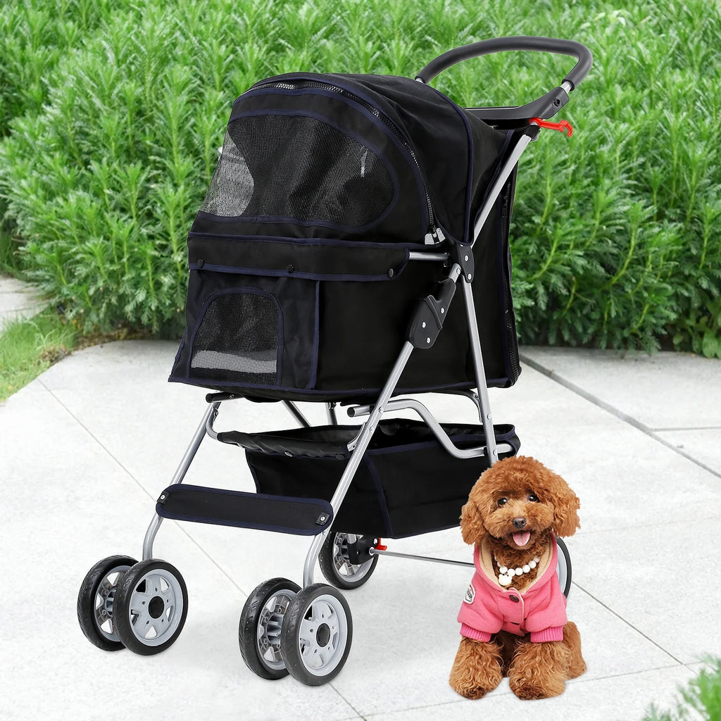 4 Wheels Foldable Pet Stroller with Storage Basket U735252
