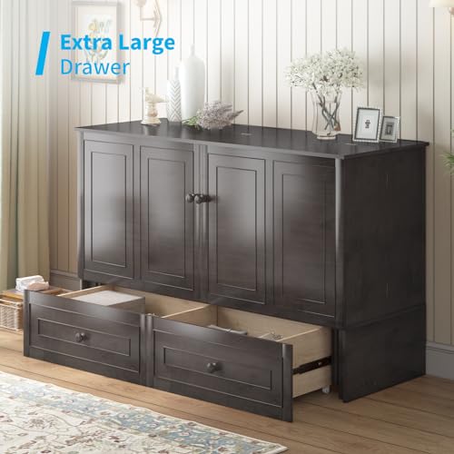 Queen Size Murphy Bed with Tri-Folding Mattress and Storage Drawers B9845