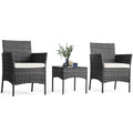 3 Pieces Wicker Rattan Patio Furniture Set with Cushion and Glass Table K128043
