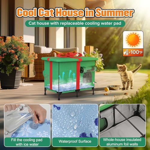 Weatherproof Insulated Outdoor Cat House with Heated Pad and Cooling Pad R975
